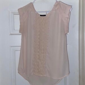 Super cute sleeveless ruffled features top formal shirt cream colored boho vibes